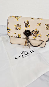Coach Bowery Crossbody With Rebel Charm, Mixed Star Rivets & Yellow Floral Print - Chalk Pebble Leather & Gunmetal Hardware - Coach 59491 