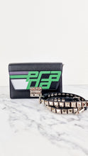 Load image into Gallery viewer, Prada Elektra Crossbody Bag in Black City Calfskin &amp; Saffiano Leather with Green Racing Logo Prada 1BD121 Nero Verde 
