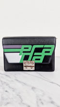 Load image into Gallery viewer, Prada Elektra Crossbody Bag in Black City Calfskin &amp; Saffiano Leather with Green Racing Logo Prada 1BD121 Nero Verde 
