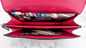 Prada Sound Bag with Floral Print - Black Saffiano Leather with Blue & Red Flowers - Handbag Shoulder Bag Prada BN924K