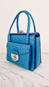 Prada Bag in Voyage Blue Ostrich Leather With Turnlock - RARE Handbag - Prada BN2708