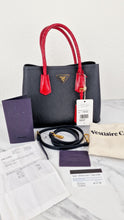 Load image into Gallery viewer, RARE Prada Double Medium Saffiano Cuir Black &amp; Red Crocodile - Handbag Prada 1BG887
