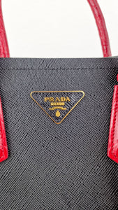 RARE Prada Double Medium Saffiano Cuir Black & Red Crocodile - Handbag Prada 1BG887