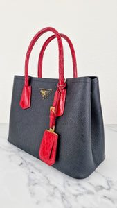 RARE Prada Double Medium Saffiano Cuir Black & Red Crocodile - Handbag Prada 1BG887