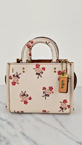 Coach 1941 Rogue 17 Floral Bow Chalk White Crossbody Bag Mini Bag in Pebbled Leather - Coach 26835