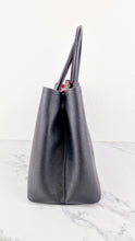 Load image into Gallery viewer, Large Medium Prada Double Tote Saffiano Cuir Black with Fiery Red Nappa Leather Lining Handbag

