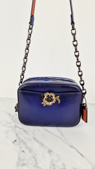 Coach 1941 Camera Bag with Tea Rose Turnlock Scalloped Edge C-Chain Strap Cadet Blue Purple Crossbody Bag - Coach 29094