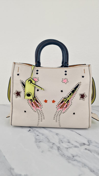 Coach 1941 Rogue 31 in Chalk with Rockets Spaceships - Satchel Handbag Coach 58156