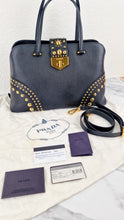 Load image into Gallery viewer, Prada Saffiano Cuir Handbag in Black Leather with Gold Studs - Handbag Prada BN2753
