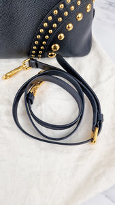 Prada Saffiano Cuir Handbag in Black Leather with Gold Studs - Handbag Prada BN2753