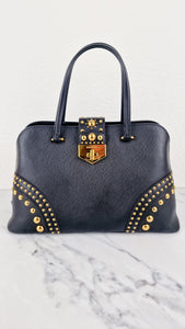 Prada Saffiano Cuir Handbag in Black Leather with Gold Studs - Handbag Prada BN2753