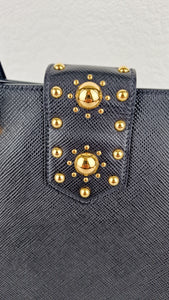 Prada Saffiano Cuir Handbag in Black Leather with Gold Studs - Handbag Prada BN2753