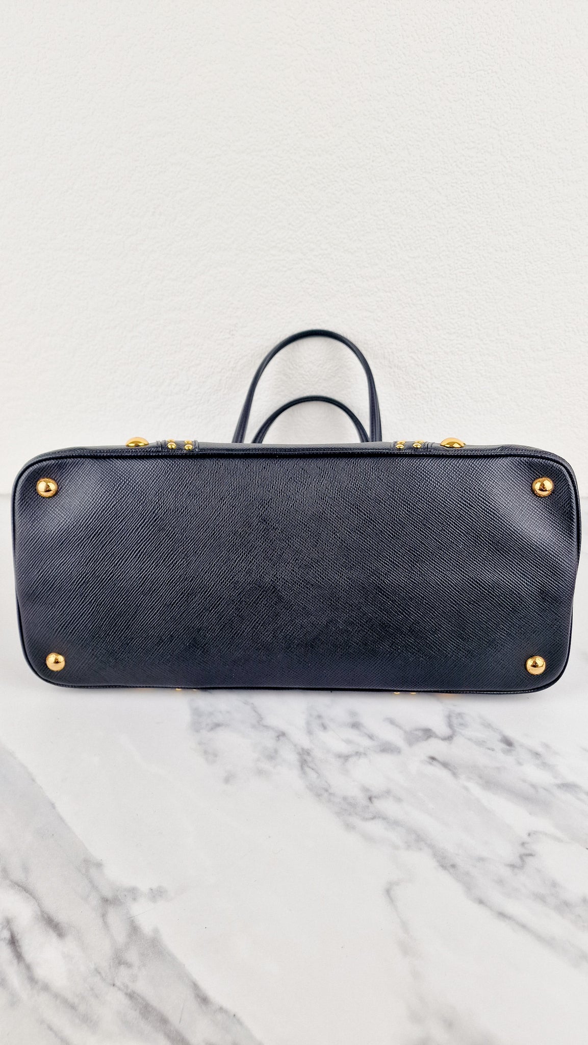Prada Saffiano Cuir Handbag in Black Leather with Gold Studs - Handbag –  Essex Fashion House