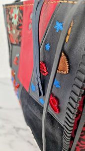 RARE Coach 1941 Rogue 31 in Embellished Patchwork in Mixed Materials Black Leather Suede Colorblock Blue & Red Handbag - Coach 58159