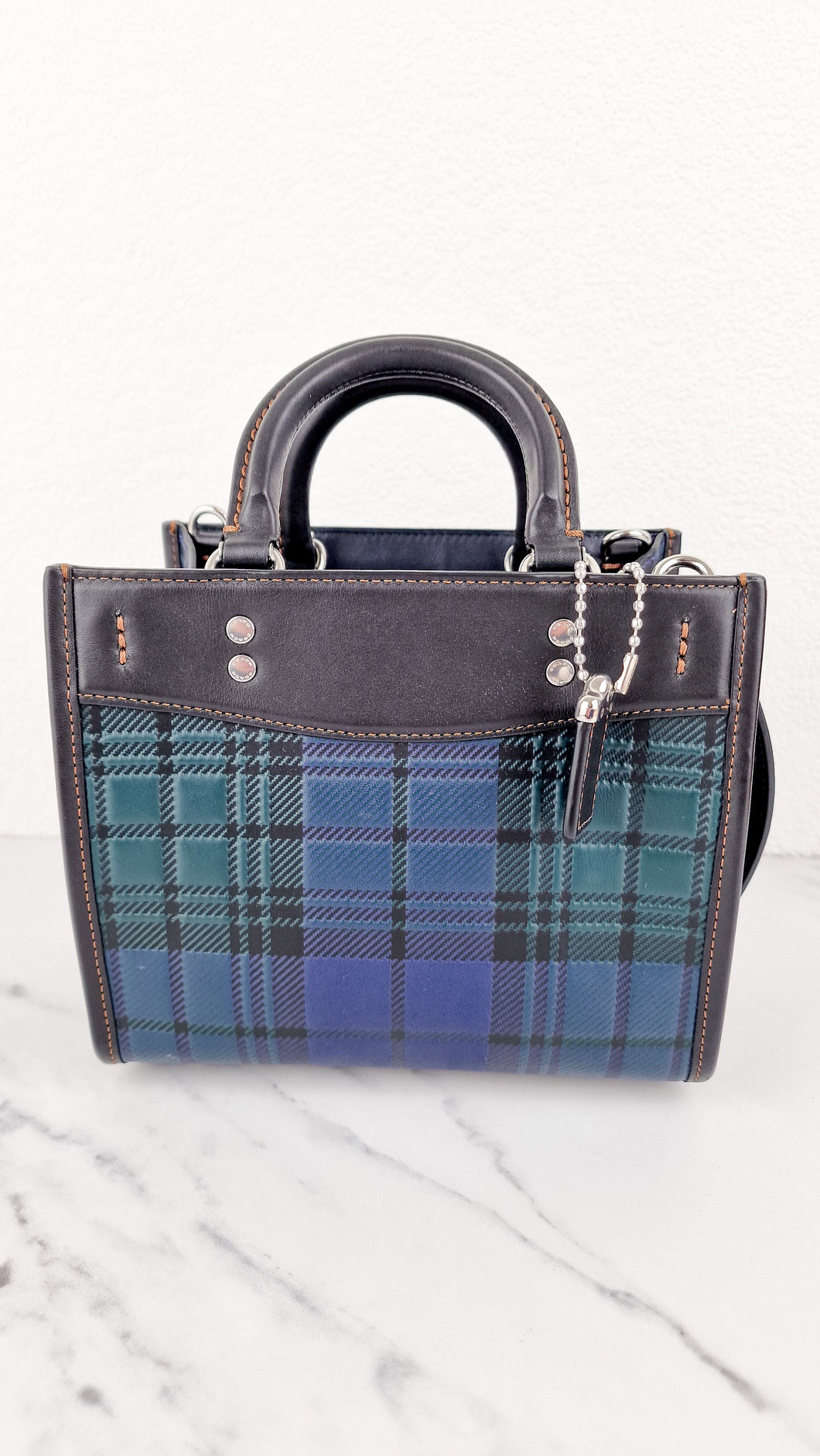 Coach Rogue 20 Tartan Plaid Print Blue Green Black Crossbody Bag Handbag - Coach CH385