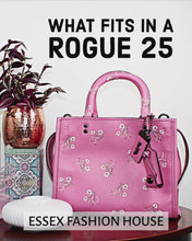 Load and play video in Gallery viewer, What fits in a Coach Rogue 25 handbag Pink floral bow Essex Fashion House
