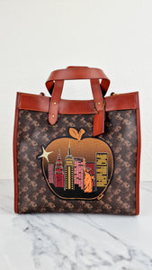 Coach Field Tote Bag In Signature Coated Canvas With Big Apple Skyline New York Saddle Brown Tan Truffle Rust - Handbag Coach C0769