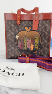 Coach Field Tote Bag In Signature Coated Canvas With Big Apple Skyline New York Saddle Brown Tan Truffle Rust - Handbag Coach C0769