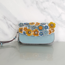 Load image into Gallery viewer, Coach 1941 wallet clutch steel blue yellow tea roses 10792
