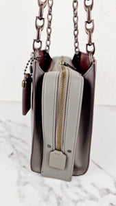 Coach Rogue Shoulder Bag in Grey Grain Leather with Oxblood Lining & C Chain - Coach 26829