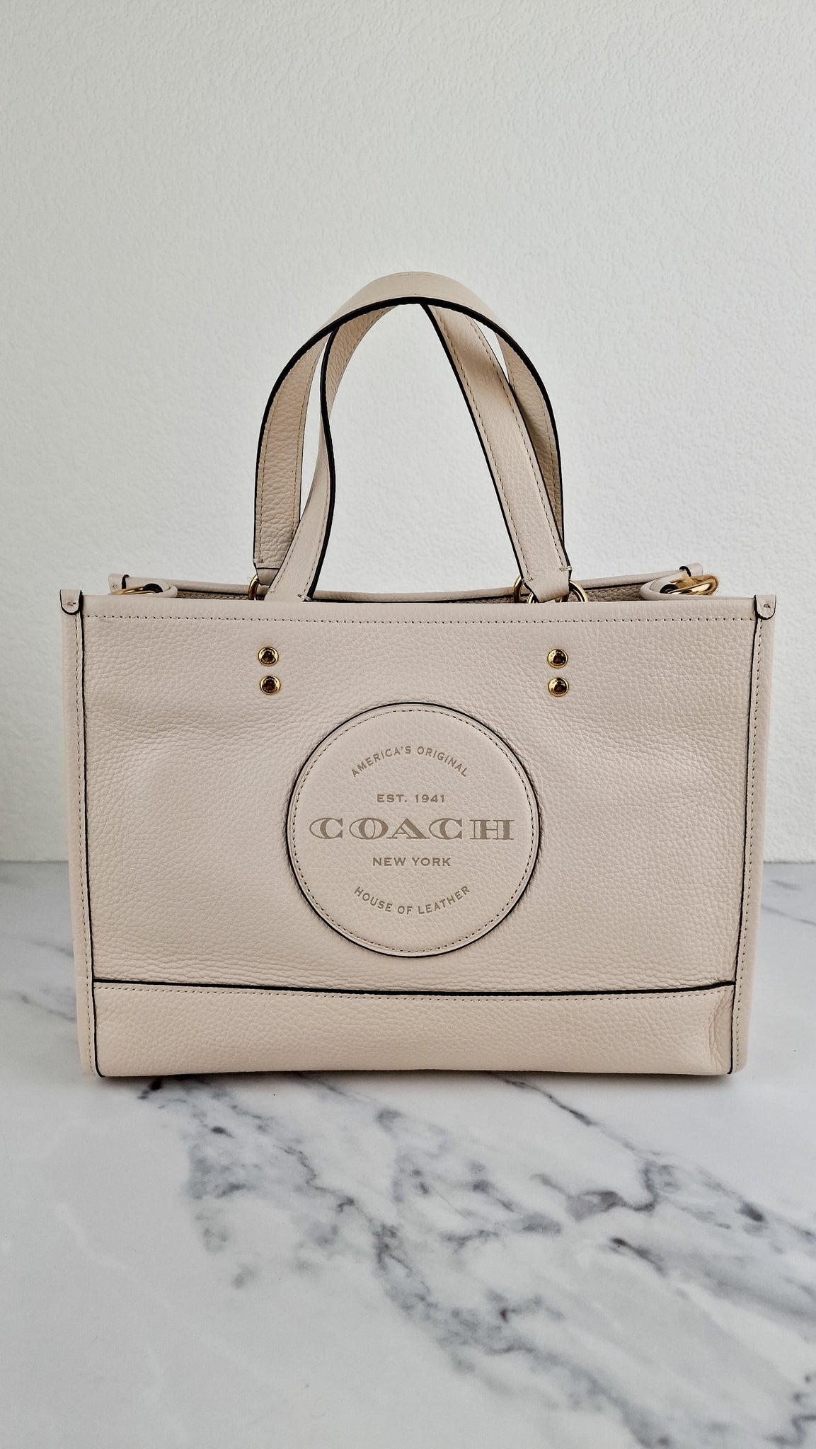 Coach Dempsey Carryall Tote Bag Handbag in Chalk Leather Gold