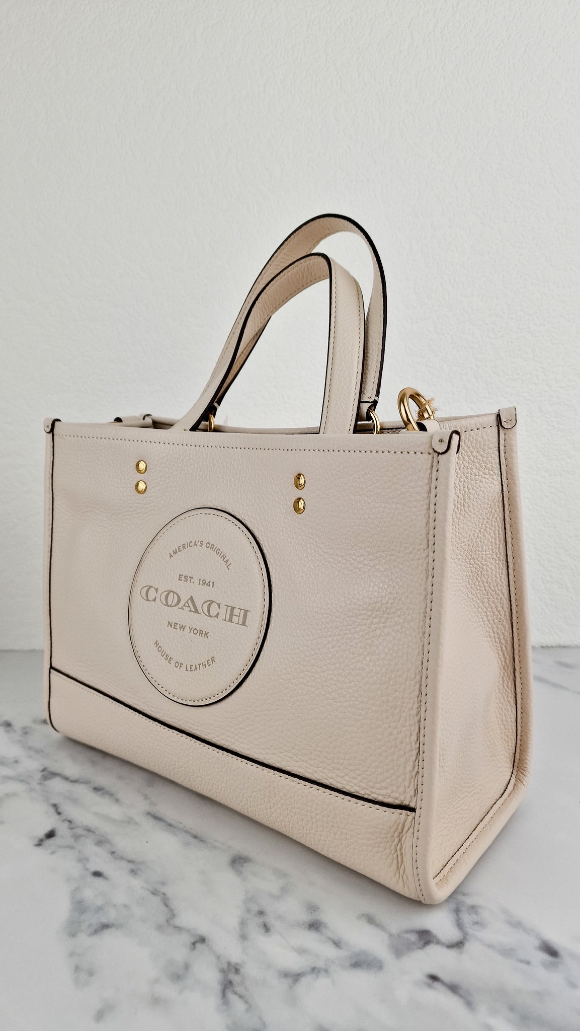 Coach Dempsey Carryall Tote Bag Handbag in Chalk Leather & Gold Tone H –  Essex Fashion House