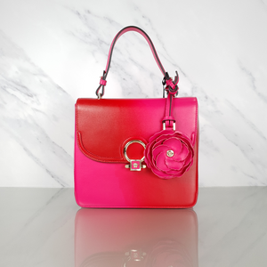 Versace DV ONE Pink Red Flower Charm Top Handle Handbag