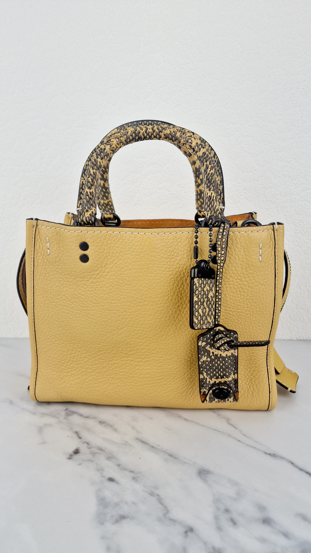 Coach 1941 Rogue 25 in Hay Yellow with Snakeskin Handles - Shoulder Bag Handbag in Pebble Leather Colorblock - Coach 59235
