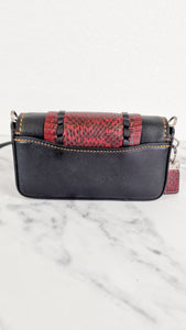 Coach 1941 Dinkier with Whipstitch Snake Trim in Black Smooth Leather With Dark Red Burgundy Snakeskin - Crossbody Bag Clutch - Coach 86819