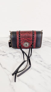 Coach 1941 Dinkier with Whipstitch Snake Trim in Black Smooth Leather With Dark Red Burgundy Snakeskin - Crossbody Bag Clutch - Coach 86819