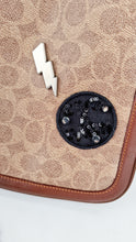 Load image into Gallery viewer, Limited Edition Coach x Keith Haring 1941 Frame Kisslock Clutch Pouch with Patchwork &amp; Embellishments in Signature &amp; Saddle Brown - Charms, Rexy, Crystals, Rivets, Tea Roses - Coach 31068

