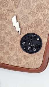 Limited Edition Coach x Keith Haring 1941 Frame Kisslock Clutch Pouch with Patchwork & Embellishments in Signature & Saddle Brown - Charms, Rexy, Crystals, Rivets, Tea Roses - Coach 31068