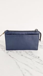 Coach Rivington Convetible Pouch Clutch in Navy Blue Smooth Leather with Yellow Details - Coach 68232