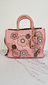 Coach 1941 Rogue 31 in Peony Pink With Snakeskin Tea Roses & Rivets - Handbag With Flowers - Coach 26890