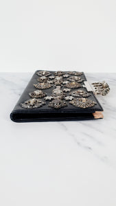 Alexander McQueen Knuckle Skull Flat Clutch in Black Leather Crystal & Sequin Embellished 570532 494885