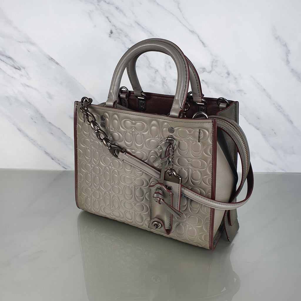 Coach Rogue 25 in Signature Embossed Grey Burnished Leather and C