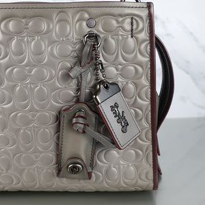 Coach Rogue 25 in Signature Embossed Grey Burnished Leather and C-chain Straps - Crossbody Handbag - SAMPLE BAG