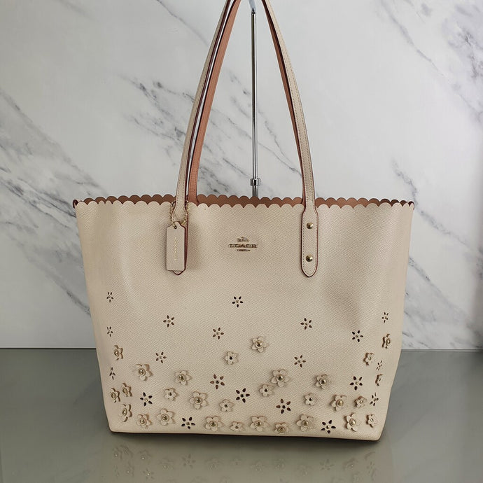 Coach F37651 City Tote Chalk Pink Floral Applique Scalloped Edge