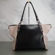 Load image into Gallery viewer, Coach Ava Tote Colorblock Crossgrain Leather Black Grey Mauve Snake Print Exotic Handbag
