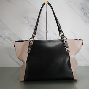 Coach Ava Tote Colorblock Crossgrain Leather Black Grey Mauve Snake Print Exotic Handbag