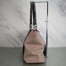 Load image into Gallery viewer, Coach Ava Tote Colorblock Crossgrain Leather Black Grey Mauve Snake Print Exotic Handbag

