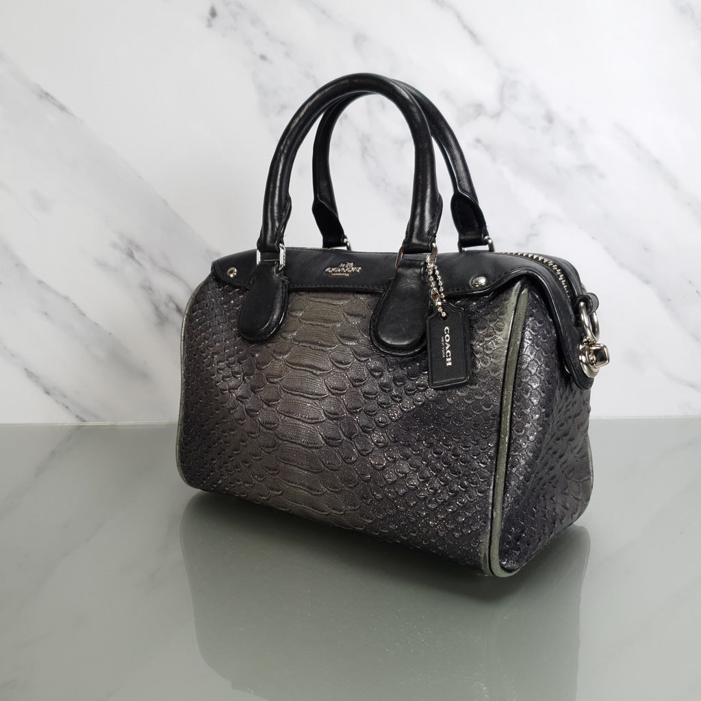 Coach Baby Bennett Matallic GRey Snake embossed leather black colorblock