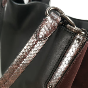 Coach Dalton 31 black burgundy suede snakeskin handbag 76070