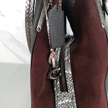 Load image into Gallery viewer, Coach Dalton 31 black burgundy suede snakeskin handbag 76070
