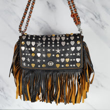 Load image into Gallery viewer, RARE Coach 1941 Dinky with Beatnik Rivets and Fringe in Black Leather &amp; Suede 86812
