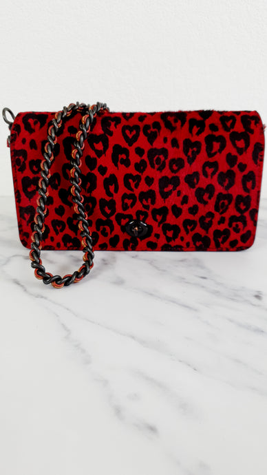 Coach 1941 Dinky Wild Beast Heart Crossbody Bag With in Red & Black Leopard Haircalf & leather & - Coach 38209