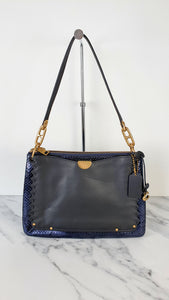 Coach Dreamer Shoulder Bag Crossbody in Black and Blue with Whipstitch and Snakeskin - Mixed Leather & Suede - Sample Bag coach 69611 