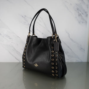 Coach Edie 31 Link Detail Shoulder Bag Black Leather