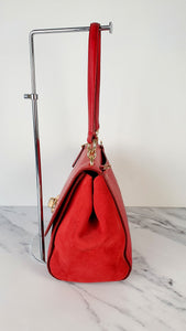 Coach Faye in Red Mixed Leather & Suede Flap Bag Turnlock Tophandle Crossbody Coach F22348