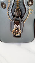 Load image into Gallery viewer, RARE Coach x Keith Haring 1941 Crystal Embellished Mailbox Shoulder Bag with Kisslocks in Metallic Grey Smooth Leather - Crossbody Handbag Shoulder Bag - Coach 29108
